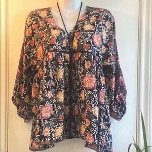 Knox Rose Floral Blouse - Black and Orange